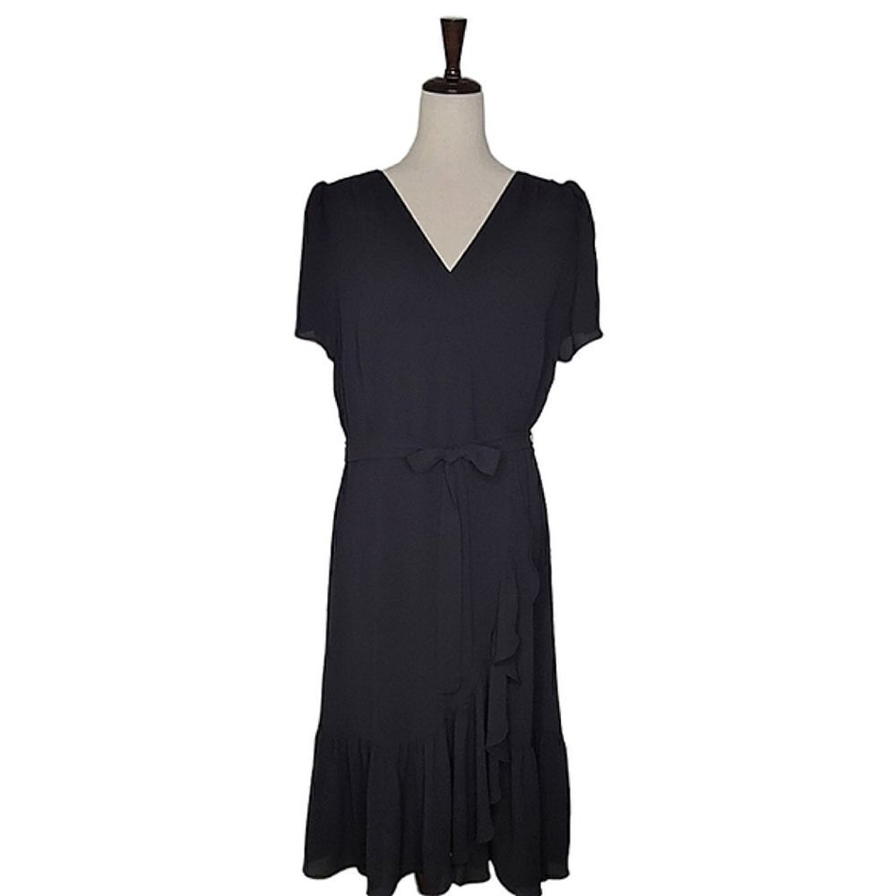 Talbots Black V-neck Cascading Wrap Lined Dress Size 12P - Picture 2 of 11